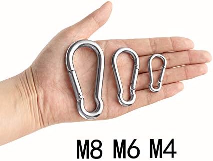 Carabiner Clip, Spring Snap Hooks, Heavy Duty Stainless Steel 304 Hooks, Swing Set Kit for Gym,Camping,Swing,Leash Dog, Rope Connected/M6 4Pack