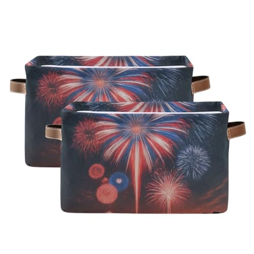 PaChyLuu Firework Storage Basket Bin Canvas Fabric Organizer Toys Basket with Handles for Home Office Nursery, Clothes, Gifts, 2 Pcs