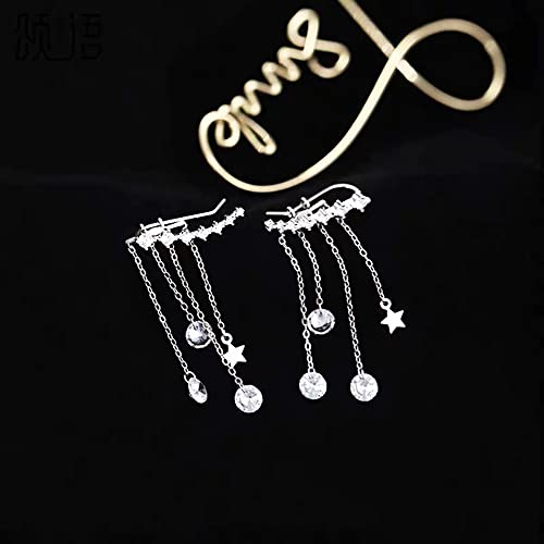 Reffeer 925 Sterling Silver Crawler Earrings Tassel Chain Dangle For Women Girls 7 Crystal Cuff Earrings Chain Wraps Climber #TOP4