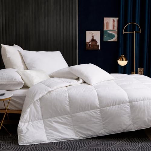 BedFabtasy Edredón de lujo King de 4,5 tog, plumón de ganso, edredón de verano, funda 100% algodón y tela a prueba de plumón, edredón de calidad de hotel King con 8 pestañas en las esquinas, lavable a