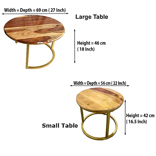Image of Artlivo Solid Sheesham Wood Round Coffee Table - Set of 2 (27 /22 inch Dia) for Living|Drawing|Bedroom|Office|Balcony|Gift|Diwali|Wedding