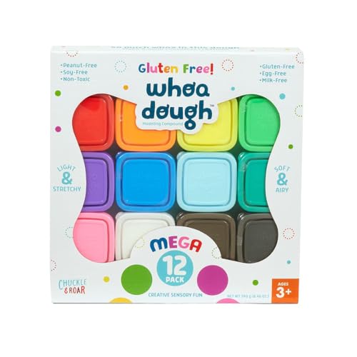Whoa Dough 12-Color Air Dry Sensory Clay Pack Gluten-Free Re-Sealable Containers Stretchable & Moldable Creative Dough for Kids Ages 3+