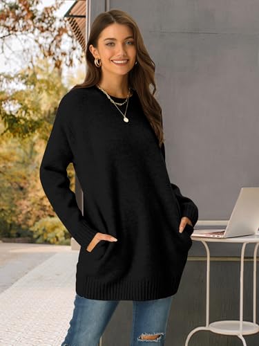 Image of Seta T Women's Sweaters Long Sleeve Crewneck Cozy Oversized Sweater Loose Fit Tunic Tops with Pockets