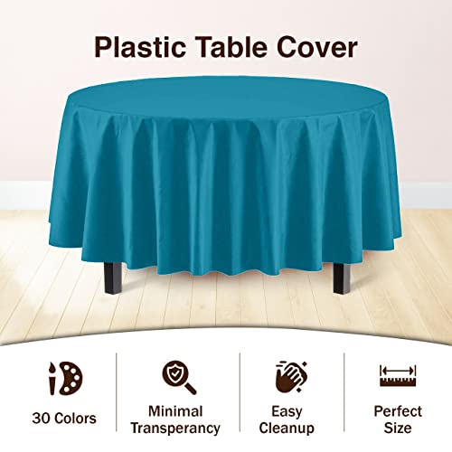 Exquisite 12-Pack Premium Plastic Tablecloth Pack of 12 Premium Plastic Tablecloth 84 Inch Round Table Cover - Turquoise by Exquisite - Image 3