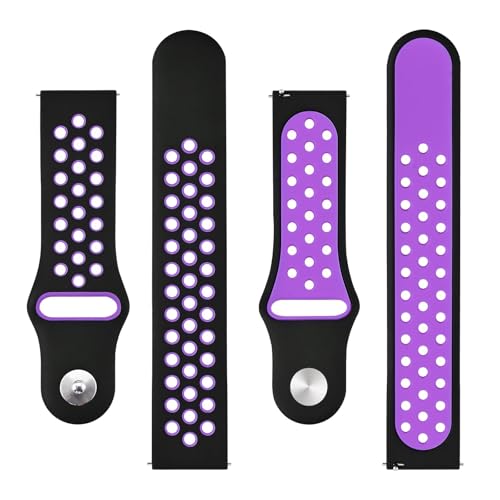 BISONSTRAP Watch Bands for Men and Women, Ventilated Silicone Watch Straps, Quick Release Sport Loop Band, 22mm, Black/Purple - Image 2