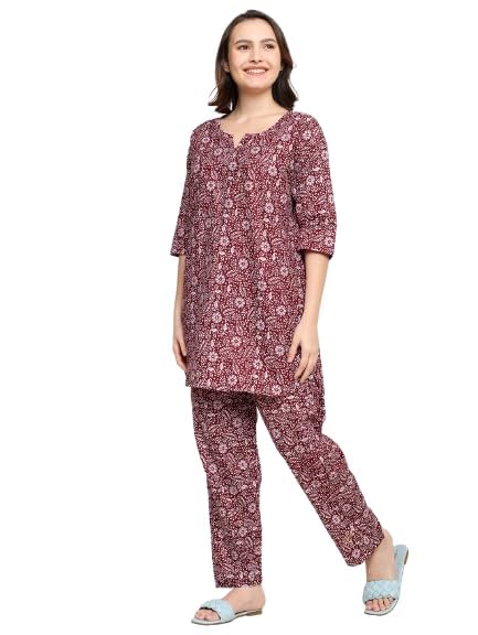 Image of AALIT Cotton Printed Co-Ord Set for Women - Nightwear Pajama Set with Pockets | Soft & Breathable Two-Piece Outfit for Sleep & Lounge