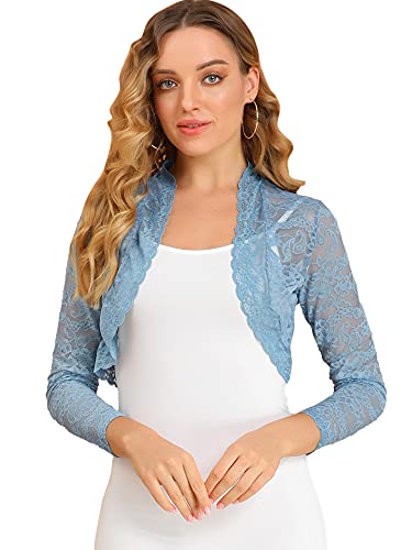 Image of Allegra K Women's Elegant Crop Cardigan Sheer Floral Lace Bolero Shrug Top