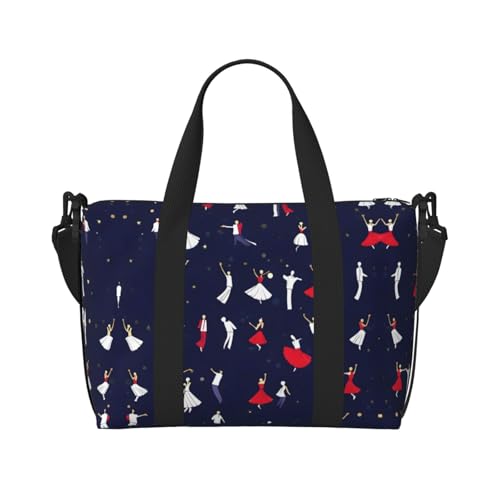 Ballroom Dance Pattern print Gym Bag for Women,Carry on Weekender Overnight Duffle Bag,Personal Item Tote Bag