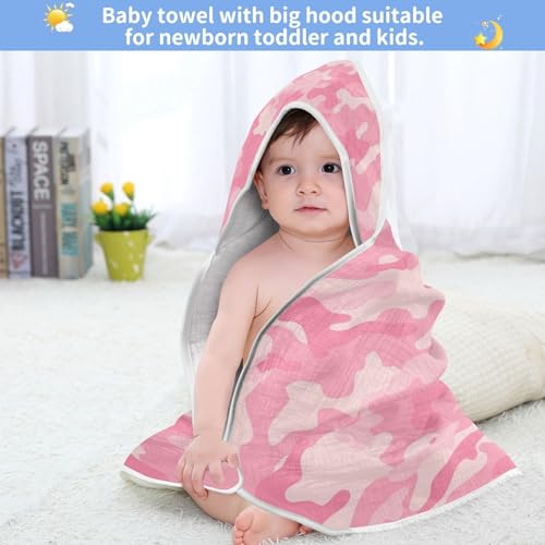 Image of Moudou Pink Camouflage Baby Hooded Towel, Ultra Soft Absorbent Cotton Baby Bath Towel for Newborn Toddler Boys Girls, 30 x 30 Inch