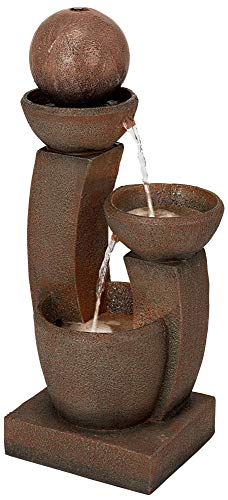 Curved Columns 31" High Large Modern Zen Indoor Outdoor Decor Faux Stone Floor Fountain with Light LED Standing Waterfall Bowl Water Feature for Outside Garden Patio Yard Backyard - John Timberland