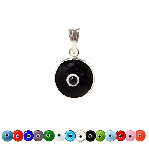 Colgante de cristal con diseño de mal de ojo de 10 mm en plata de ley 925-14 colores disponibles (Black)