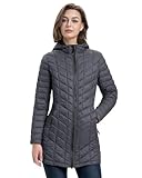 33,000ft Women's Winter Jacket Lightweight Long Quilted Jacket Water Resistant Transitional Down Jacket with Hood For Cold & Wet Weather Dark Grey M