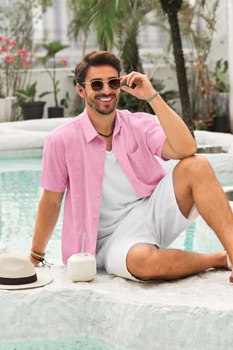 Runcati Mens Cuban Guayabera Shirts Button Down Short Sleeve Shirt Casual Linen Summer Beach Vacation Hippie Tops4