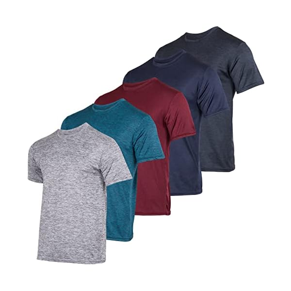 Real Essentials 5 Pack: Men’s Dry-Fit Moisture Wicking Active Athletic Performance Crew T-Shirt