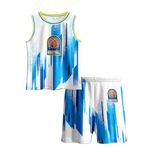 Kids Basketball Jerseys Boys and Girls Sleeveless Mesh Jersey Sets Youth Sport Training Uniforms Whiteblue