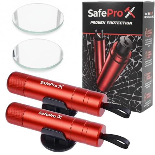 SafePro X Notfallhammer Auto mit Gurtschneider - Lebensrettender Kompakt Federkörner Glasbrecher - Sicherheit Rescue Tool & Scheiben Zertrümmerer für Schnelle Flucht bei Straße Unfällen (2er-Pack)