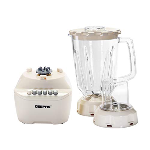 Geepas 400W 2 in 1 Multifunctional Blender | Stainless Steel Blades, 4 Speed Control with Pulse | 1.5L Jar, Over Heat Protection| Ice Crusher, Chopper, Coffee Grinder & Smoothie Maker|2 Year Warranty