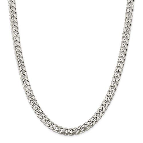 Chain Necklace White Sterling Silver Curb Men's Domed 24 in