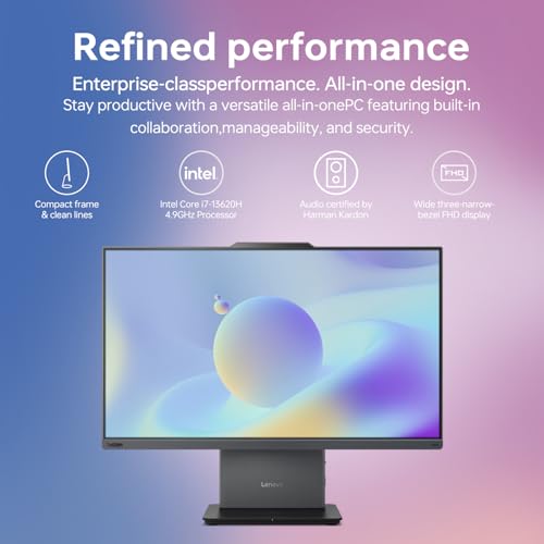 Image of Lenovo ThinkCentre All-in-One Desktop Computer, 23.8 inch FHD Touchscreen Display, 13th Gen Intel i7-13620H, 32GB DDR5 SODIMM, 1TB SSD, Webcam, HDMI, Wired Keyboard & Mouse, Wi-Fi 6, Windows 11 Pro