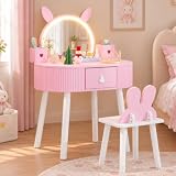 JOYMOR Tocador infantil con luces, juego de mesa y silla para niños