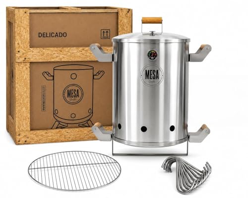 Mesa Grills Colombian Barrel Smoker - Charcoal Grill 100% Stainless Steel Low-Smoke Even Heat Distribution | Outdoor BBQ for Families
