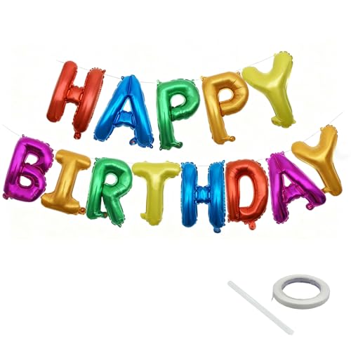 Image of Rainbow Happy Birthday Letters Balloon Banner Kit,Usable Mylar Decorations for All Genders - Men /Women Party Supplies, Vibrant Happy Birthday Sign