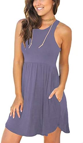 LONGYUAN Women's Casual Dress Sleeveless T-Shirt Dresses Juniors Comfy Sundresses 2X-Large Purple Gray