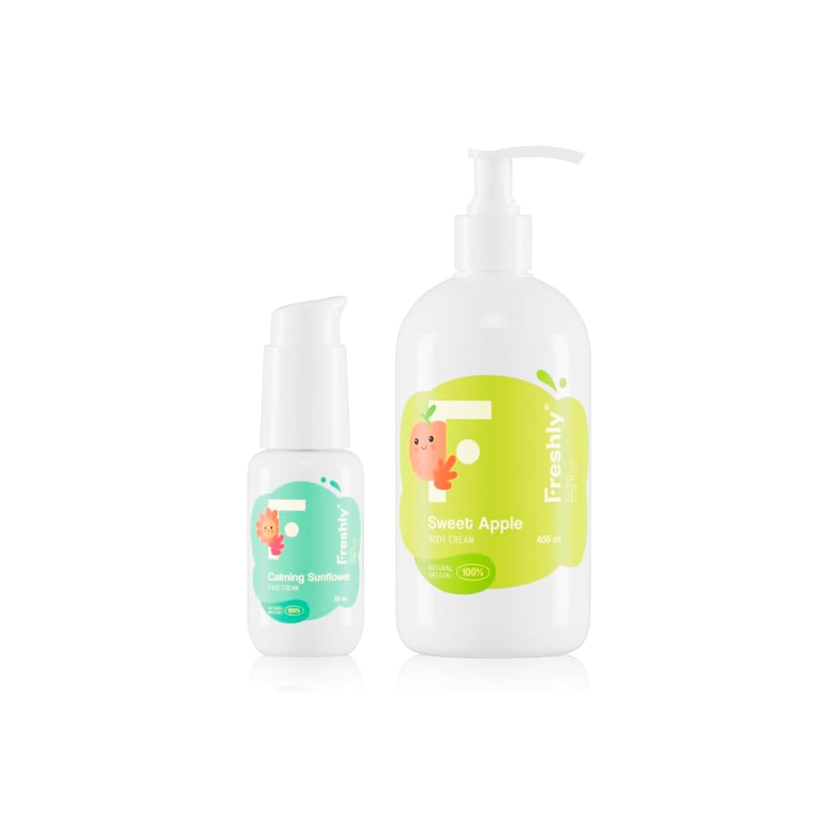 Freshly Cosmetics | Calming Sunflower + Sweet Apple Pack | Crema Viso 50 ml + Crema Corpo 400 ml | Routine Idratante per Neonati e Bambini con Pelle Sensibile