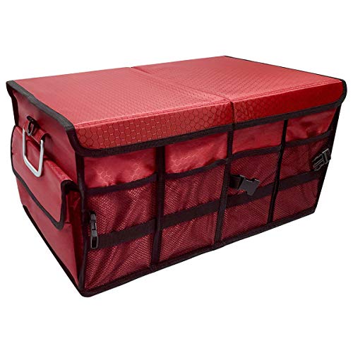 Macallen Almacenaje Maletero Coche Universal Organizador Caja para Accesorios Furgoneta Bolsas Plegable con Cubierta Desmontable 60x35x30 cm, Rojo