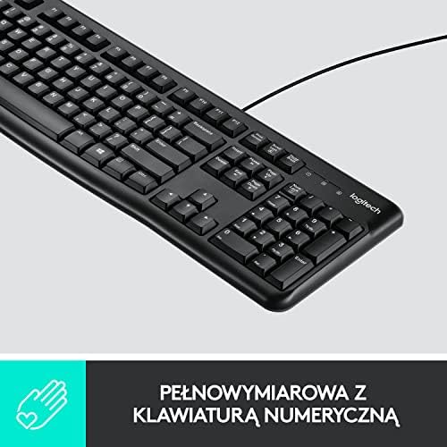 Logitech MK120 Przewodowa Klawiatura i Mysz Combo dla Windows, optyczna mysz przewodowa, pełnowymiarowa klawiatura, USB Plug-and-Play, zgodna z komputerem PC, laptopem, QWERTY układ US Intl - Czarny