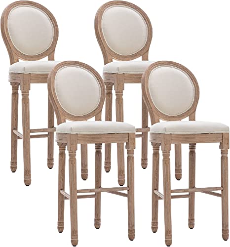 Image of Virabit Counter Height Chairs Set of 4, French Country Bar Stools with Solid Wood Frame and Upholstered Seating, 26 Inch Bar Stools