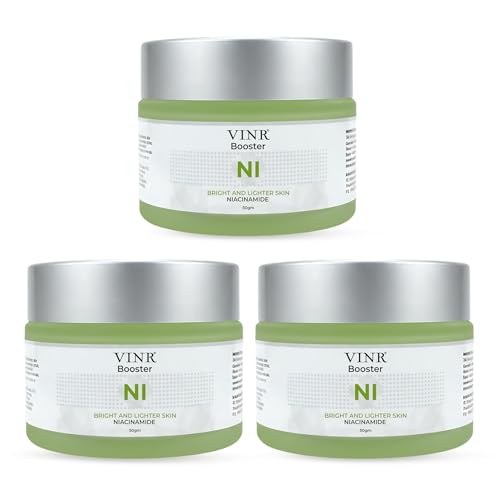 Image of VINR 10% Niacinamide Booster Brightening and Lightening Moisturizer Cream | Infused With Vitis Vinifera | Oil-Free Hydration for Bright & Clear Skin | Dermat-Tested, Vegan- 50 g (Pack of 3)
