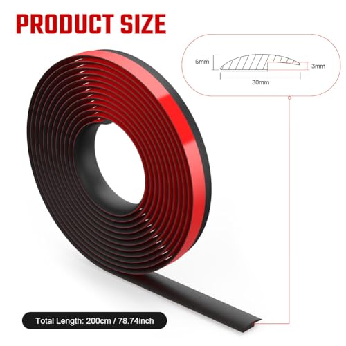 Flintronic Übergangsprofil Selbstklebend, 2m x 3cm PVC Boden-Leiste, Übergangsleiste Boden, Übergangsschiene ohne Bohren, Abdeckleiste für Fliesen, Holz, Laminat, Höhenausgleich 3cm(Schwarz)