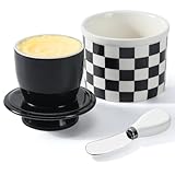 LEAFIA Französische Butterdose Wassergekühlt, Handgemacht Keramik Butterdose mit Deckel und Buttermesser, Butterglocke für Frische und Streichfähige Butter - Kapazität 250g