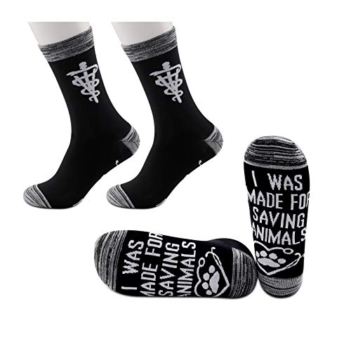 JXGZSO 2 Paar Tierärzte Geschenk Tierretter Geschenk I Was Made For Saving Animals Socken - Schwarz - Medium Cover