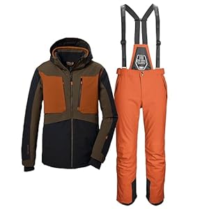 Killtec Herren Skianzug Größe L - aus Skijacke schwarz olive terrakotta und Skihose burned orange - mit 10000mm Wassersäule - wasserdicht, atmungsaktiv