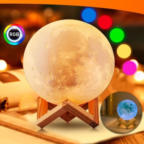 Luminaria 3D Lua Cheia Touch RGB Abajur Decoracao LED USB