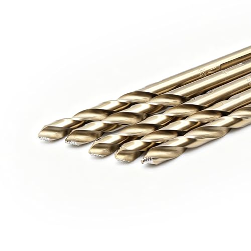 Image of TEMO 5 pc 1 /4 Inch M35 Stepped Point Jobber Drill Bit, Easy Boost Twist Drill Bit Set for Acrylic Metal, Steel, Wood, Plastic