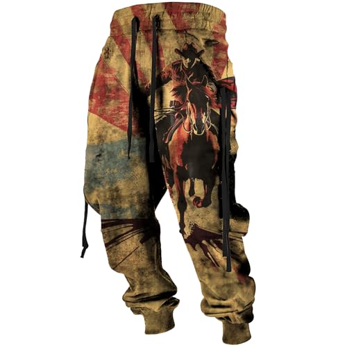 MARSVOVO Mens Western Aztec Pants Vintage Drawstring Fall Sweatpants with Pocket Cool Graphic Baggy Jogger Pants