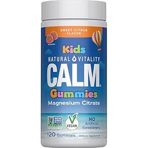 Natural Vitality Calm, Magnesium Citrate Kids Supplement, Stress Relief Gummies, Supports a Healthy Response to Stress, Gluten Free, Vegan, Sweet Citrus, 120 Gummies