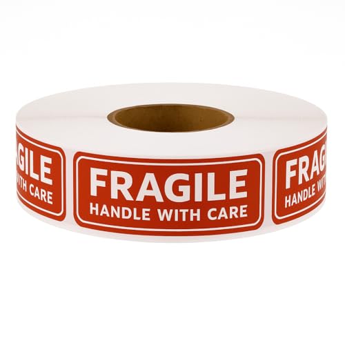 DREAM ART Fragile Stickers 1" x 3" Handle with Care Adhesive Warning Labels for Shipping, Moving, Packaging - 1000 Labels per Roll