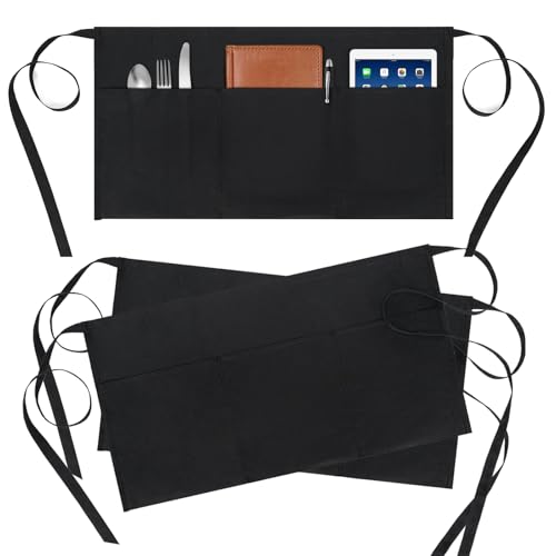 BOHARERS 3 Pack Server Aprons With 3 Pockets, Oil & Waterproof Waitress Waiter Short Half Waist Apron