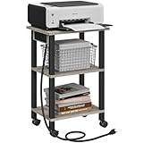 TUTOTAK 3 Tier Printer Stand, Rolling Printer Cart with Power Outlets and USB Ports, Mobile Printer Table with Wheels, for Under Desk, Office, Home, Black PS02BG001