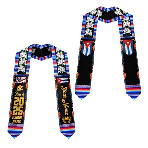 MonkeyVan Personalized Cuba Graduation Sash 2025, Custom Cuban American Flag Graduation Sash 2025, Cuban Flag Graduation Stole Cuba9