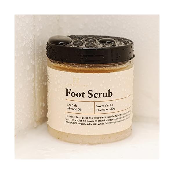 FootFitter Natural Foot Scrub with Sea Salt, Deep Exfoliating Foot Care for Dry Skin, Calluses, and Cracked Heels, Smooths Dry Feet (Made in Germany) Sweet Vanilla Scent