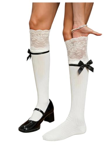 Image of COZYEASE Women's 1 Pair Lace Patchwork Knee High Socks Cute Y2k Boots Socks Stockings