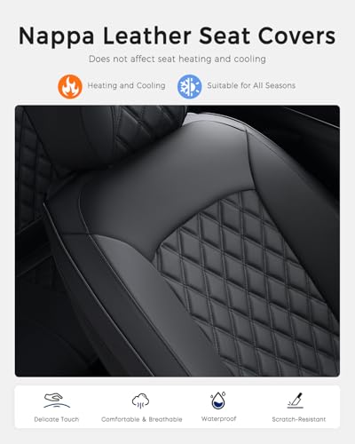 Image of Huidasource Car Seat Covers Full Set, Seat Covers Nappa Leather Universal Fit for Most Cars, Vans, Trucks, SUVs, Compatible with Airbags, Child Seat, Car Seat Cover Velcro Adjustable (Full Set /Black)