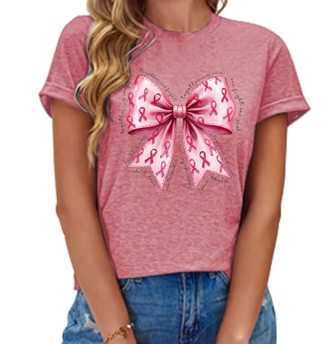 Pink Bow Breast Cancer Shirts October We Wear PinkShirt Breast Cancer Awareness T-Shirt Pink Ribbon Short Sleeve Tee Tops3