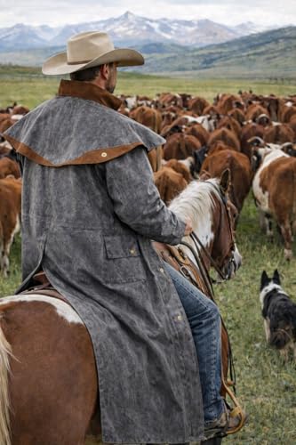 Image of CHALLENGER MENS OIL CLOTH OILSKIN WESTERN AUSTRALIAN DROVER WATERPROOF DUSTER COAT JACKET 23101
