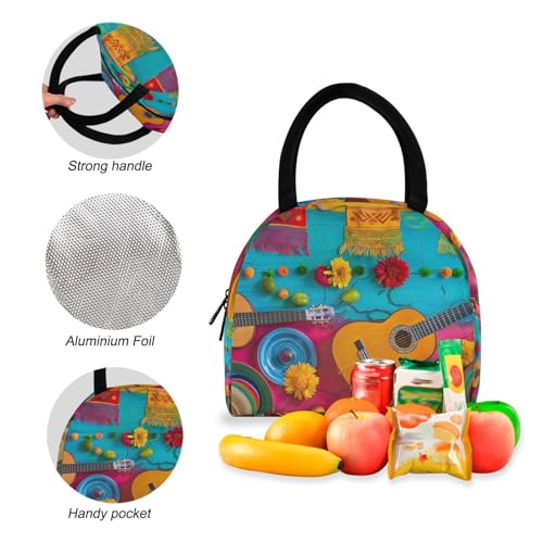 Backpack Lunch Bag Set Mexican Festival Print, Big Storage Travel Backpacks with Insulated Lunch Box for Office Hiking Picnic4
